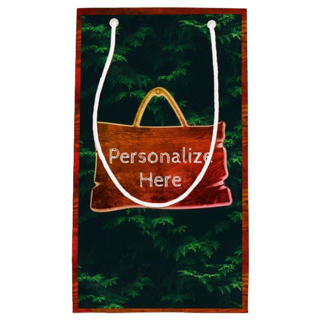 Sacola Para Presentes Pequena Madeira verde-esverdeada grão-verde-rústico (Frente)