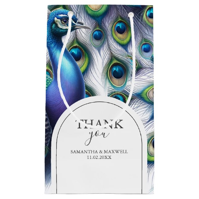 Sacola Para Presentes Pequena Malas de Presente de Casamento de Peacock (Frente)