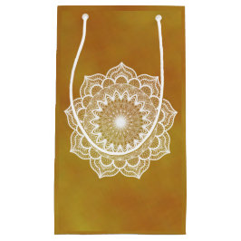 Sacola Para Presentes Pequena Mandala Branco em Fundo Dourado