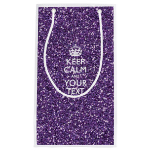 Sacola Para Presentes Pequena Mantenha calma e seu texto em Na moda Roxo