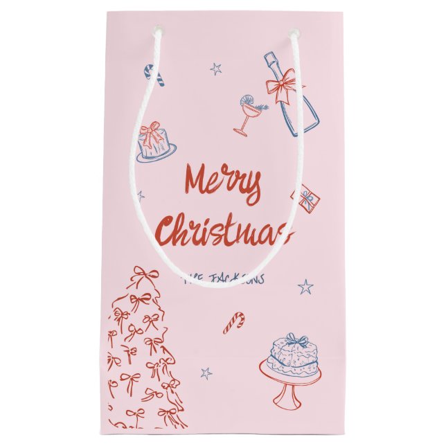 Sacola Para Presentes Pequena Mão Impressionante Desenhada Oh Que Festa De Natal (Frente)