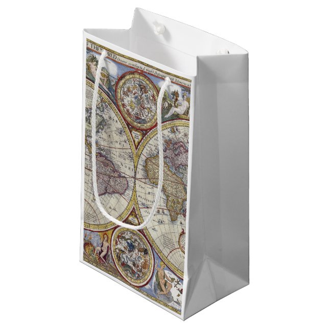 Sacola Para Presentes Pequena Mapa Mundial Antiquado nº 3 (Frente inclinada)