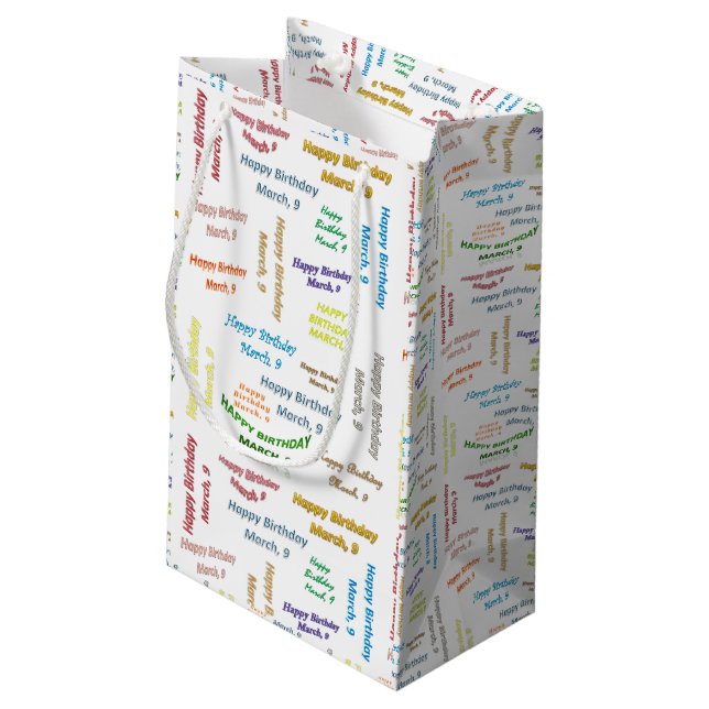 Sacola Para Presentes Pequena Março, 9 Bag de Presente de Aniversário (Verso inclinado)