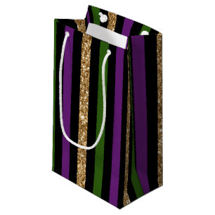 Sacola Para Presentes Pequena Mardi Gras - Linhas Verticais Ouro Glitter NOLA