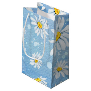 Sacola Para Presentes Pequena margarida branca no azul