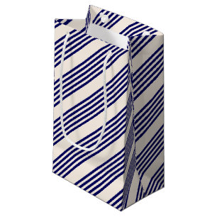 Sacola Para Presentes Pequena Marinho azul e bege cinco faixas