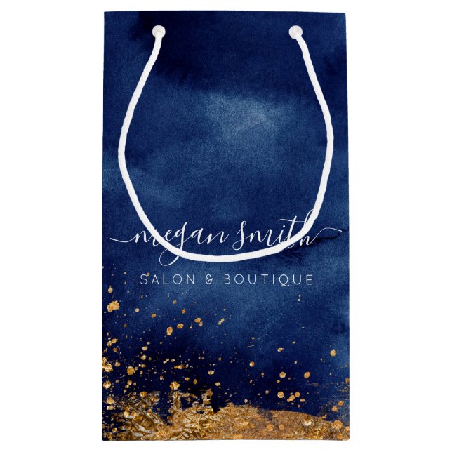 Sacola Para Presentes Pequena Marinho Luxe Blue Dourado Shopping Bag Gift Bag (Verso)