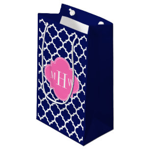 Sacola Para Presentes Pequena Marinho Whroc #5 Quente Rosa2 3 Monograma Inicial