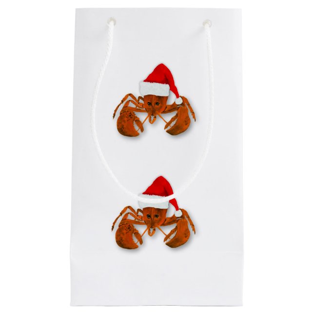 Sacola Para Presentes Pequena Maritime Santa Claus Lobster (Frente)