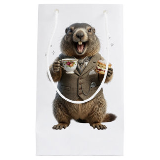 Sacola Para Presentes Pequena Marmota Bebendo Chá