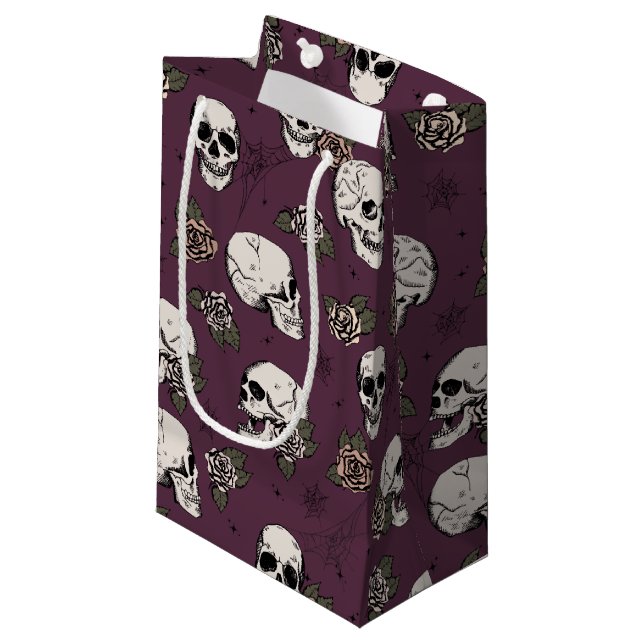 Sacola Para Presentes Pequena Maroon Purple Elegant Dark Halloween Skull (Frente inclinada)