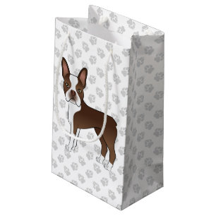 Sacola Para Presentes Pequena Marrom Boston Terrier Cute Cartoon Cachorro e Cinz
