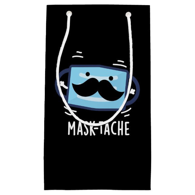 Sacola Para Presentes Pequena Máscara Engraçada Máscara Mustache Pun Dark BG (Frente)