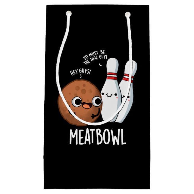 Sacola Para Presentes Pequena Meatbowl Funny Meatball Pun Dark BG (Frente)