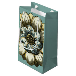Sacola Para Presentes Pequena Medalha Floral Ornamentado sobre fundo azul claro