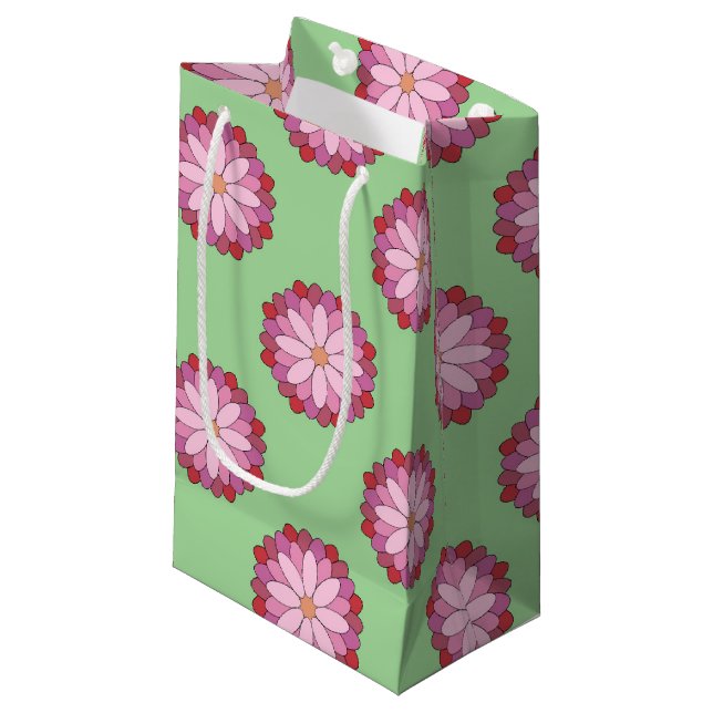 Sacola Para Presentes Pequena Medalhão Verde-Asiático Pastel Rosa Floral (Frente inclinada)