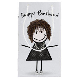 Sacola Para Presentes Pequena Menina de figura de palito de aniversário de calça