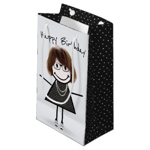 Sacola Para Presentes Pequena Menina de figura de palito de aniversário de tênis