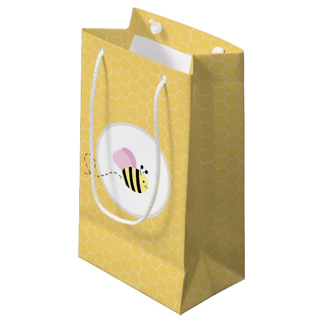 Sacola Para Presentes Pequena Menina Rosa Bumble Bee Honeycomb Bag Gift (Frente inclinada)