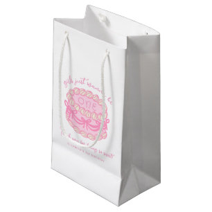 Sacola Para Presentes Pequena Meninas Querem Ser Um Laço Rosa de 1º Aniversário