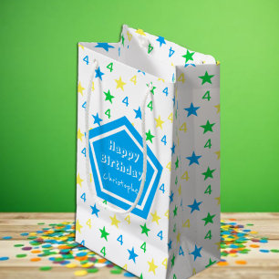 Sacola Para Presentes Pequena Meninos Estrelas Coloridas 4º Aniversário