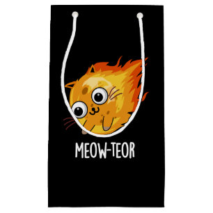 Sacola Para Presentes Pequena Meow-teor Funny Meteor Pun Dark BG