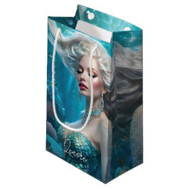 Sacola Para Presentes Pequena Mermaid Silver Hair Turquoise Ocean