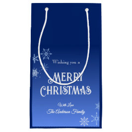 Sacola Para Presentes Pequena Merry Christmas Blue Modern Snowflake