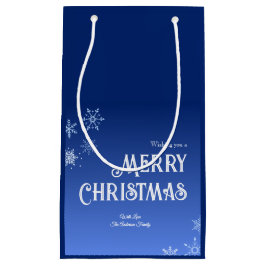 Sacola Para Presentes Pequena Merry Christmas Blue Modern Snowflake