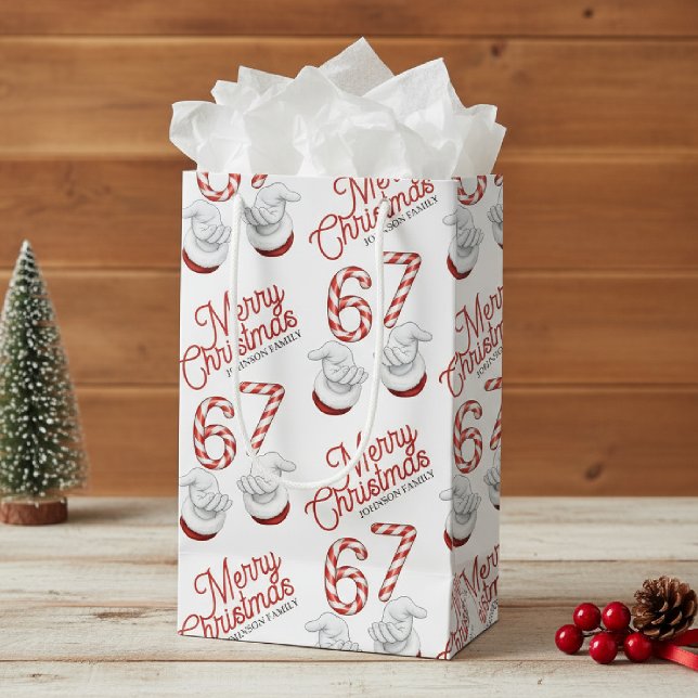 Sacola Para Presentes Pequena Merry Christmas Candy Cane 6-7 Meme Pattern (Criador carregado)