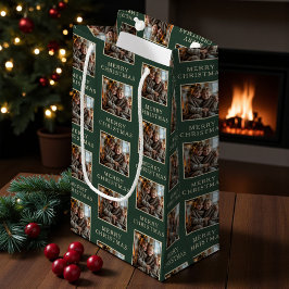 Sacola Para Presentes Pequena Merry Christmas Green Photo Holiday