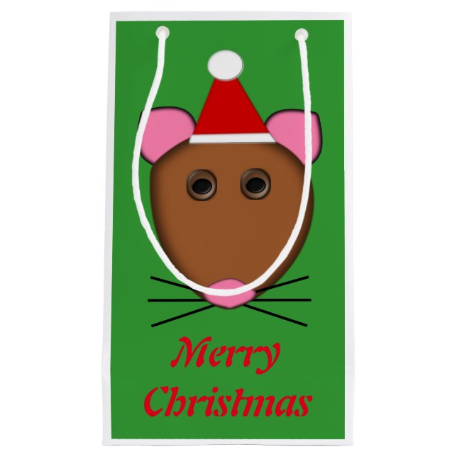 Sacola Para Presentes Pequena Merry Christmas Mouse Custom Gift Bag (Frente)