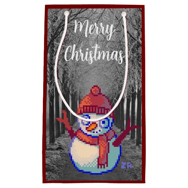 Sacola Para Presentes Pequena Merry Christmas pixelart, Pixel Art (Frente)