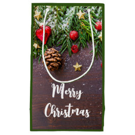 Sacola Para Presentes Pequena Mesa de Natal russa com pinheiro e neve