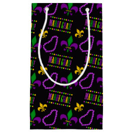 SACOLA PARA PRESENTES PEQUENA MIÇANGAS DOURADAS MARDI GRAS VERDES DE PURPAS PRET