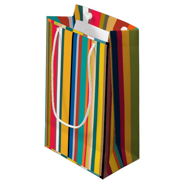 Sacola Para Presentes Pequena Mid-Century Modern Stripes  (Frente inclinada)