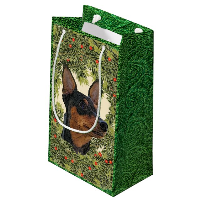 Sacola Para Presentes Pequena Miniatura Pinscher Wreath (Verso inclinado)