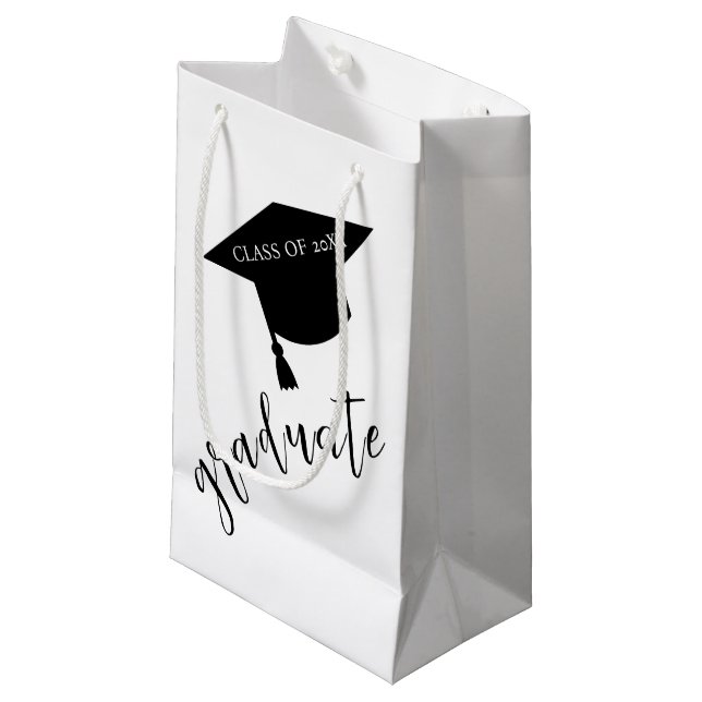 Sacola Para Presentes Pequena Minimalist Grad Cap Black & White Graduation (Frente inclinada)