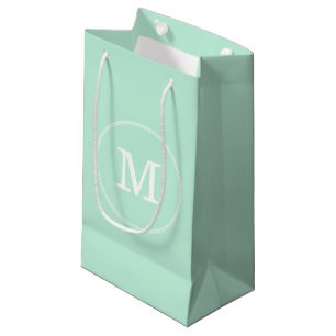 Sacola Para Presentes Pequena Modelo Verde Elegante Monograma Branco Moderno