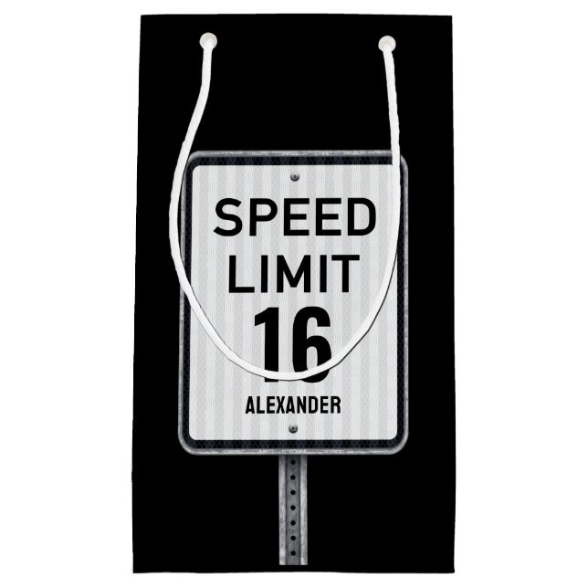 Sacola Para Presentes Pequena Modern 16th Birthday Speed Sign (Frente)