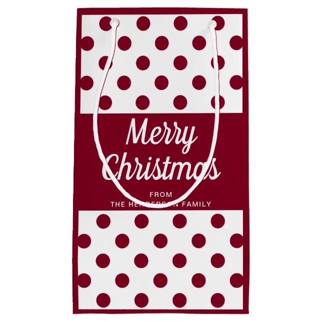Sacola Para Presentes Pequena Modern Burgundy Script Feliz Natal (Frente)