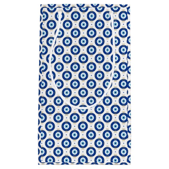 Sacola Para Presentes Pequena Modern Evil Eye Pattern Blue & Gold Protection (Frente)