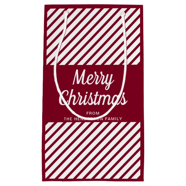 Sacola Para Presentes Pequena Modern Red Burgundy Strips Natal (Frente)