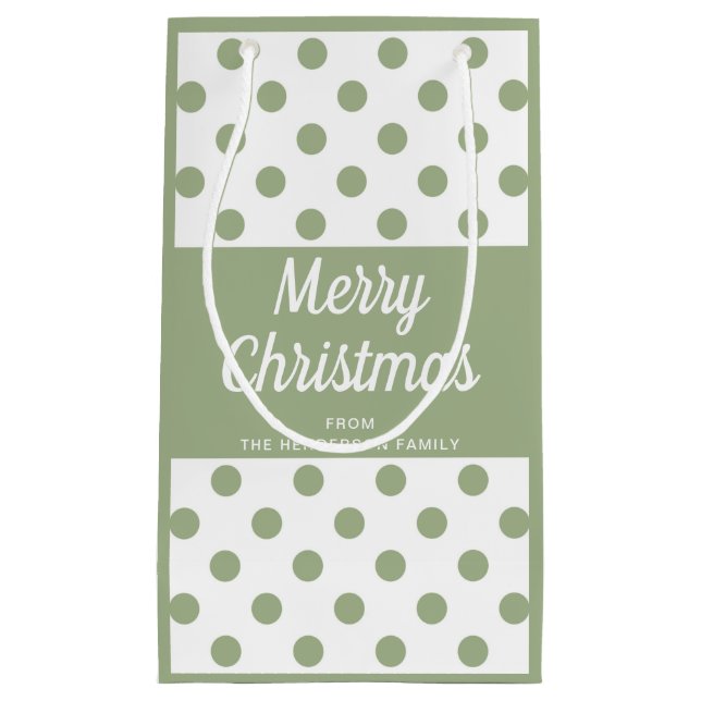 Sacola Para Presentes Pequena Modern Sage Green Script Feliz Natal (Frente)