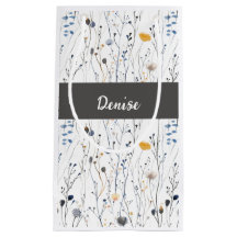 Monograma Aquarela Flor Silvestre Azul Cinza