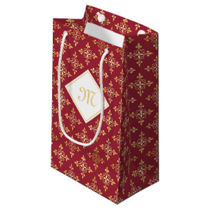 Sacola Para Presentes Pequena Monograma Branco e Dourado Quatre Floral