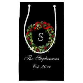 Sacola Para Presentes Pequena Monograma Clássico Holly Wreath Natal Personalizad