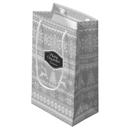 Sacola Para Presentes Pequena Monograma da cinza de suéter de Natal