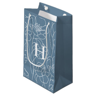 Sacola Para Presentes Pequena Monograma de Flor Silvestre Moderna Azul