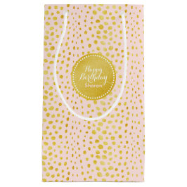 Sacola Para Presentes Pequena Monograma de impressão de chic pink dourado brilha